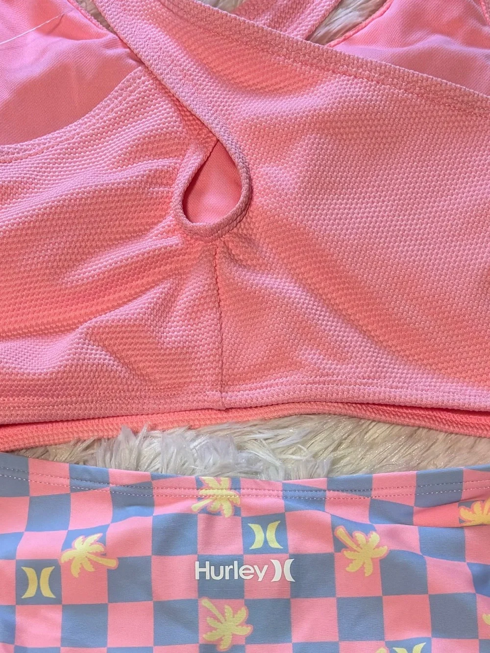 Hurley Pink & Blue Checker High-Waist Girls' Swim Set NWT SIZE XL